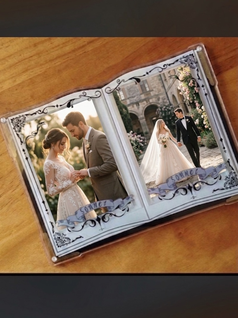 Wedding Photo Album Frame with White & Cream Pages